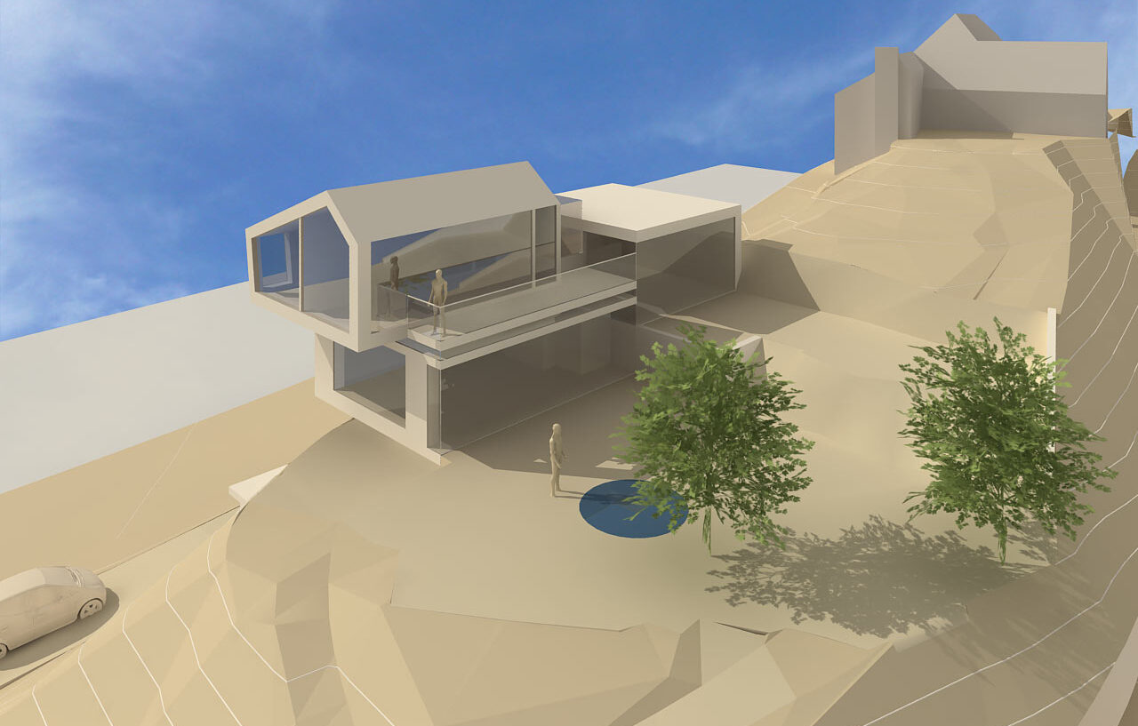 Modell eines Wohnhauses mit Grundstück