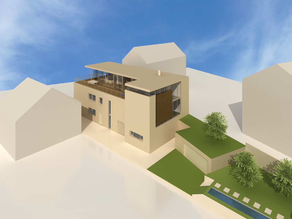 Modell einer Metzgerei mit Wohnhaus