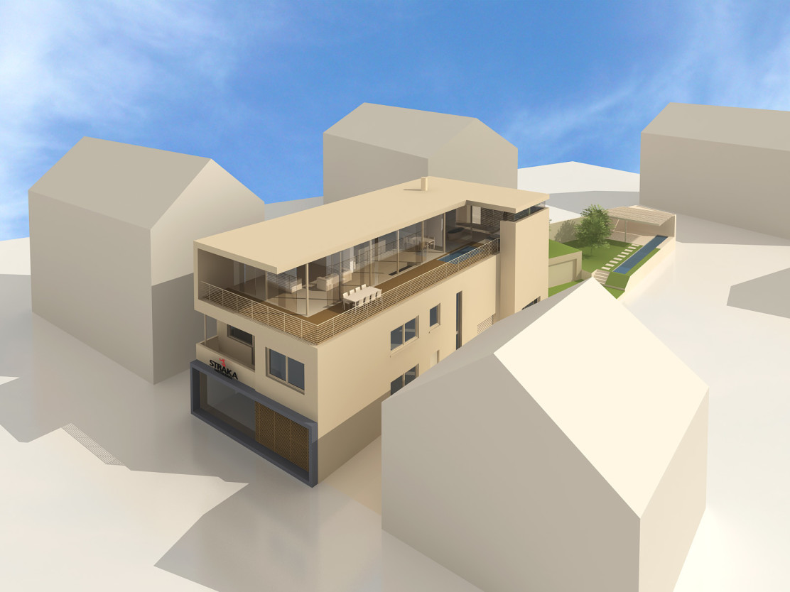 Modell einer Metzgerei mit Wohnhaus